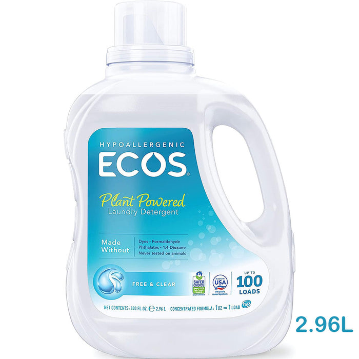 ECOS 植物性純素低敏洗衣液 無香味 100 Loads 2.96L