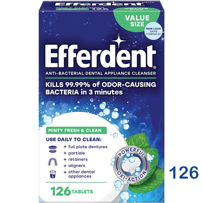 Efferdent - Denture, Retainer Cleaning Tablets, Minty Fresh & Clean 126 Tablets