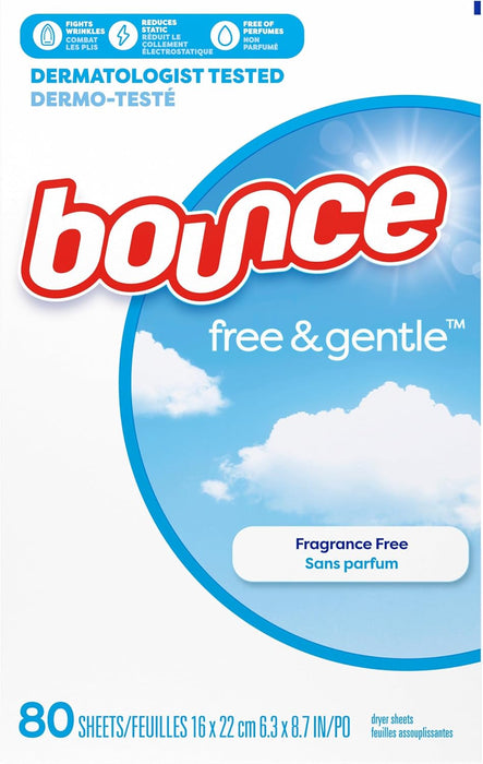BOUNCE Free & Gentle Dryer Sheets Fragrance Free 80 sheets