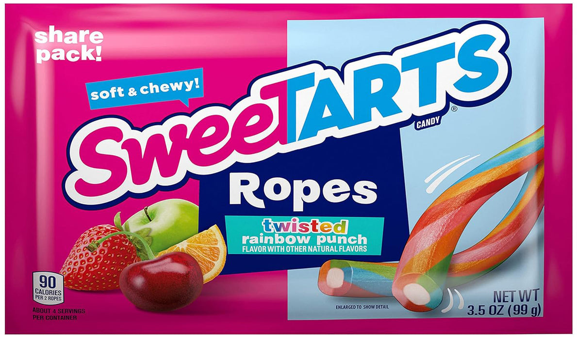 Sweetarts Ropes Candy Twisted Rainbow Punch 99g / 3.5oz EXP:07/24