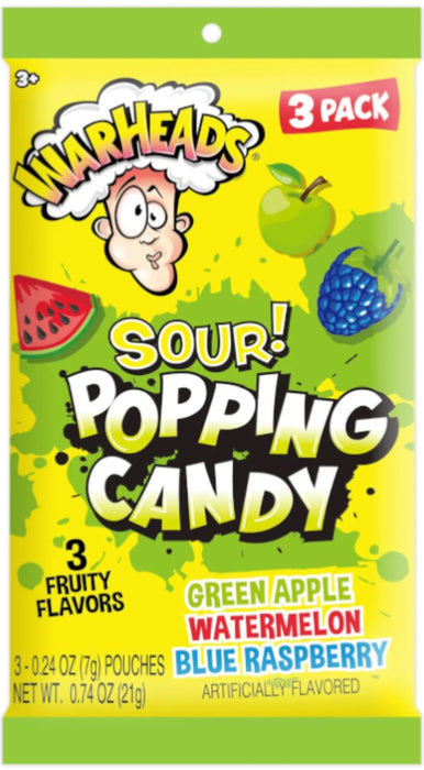 Warheads Sour Popping Candy 3 pack 21g / 0.74oz EXP: 09/24