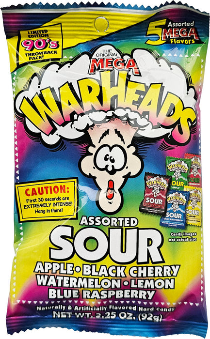 Warheads Mega Assorted Sour Hard Candy 92g / 3.25oz EXP 02/26