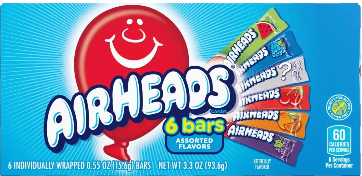 Airheads 咀嚼糖 雜錦口味 六條裝  93.6g / 3.3oz 到期日 05/25
