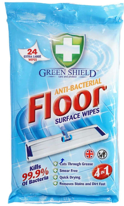 Green Shield - Anti-Bacterial Floor Surface Wipes, Large 24 wipes - HOME EXPRESS