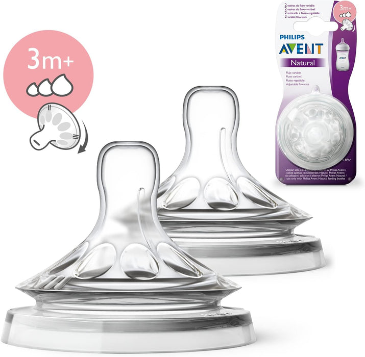 AVENT Natural Baby Bottle Teat Variable Flow 3m+ 2pcs SCF045/27