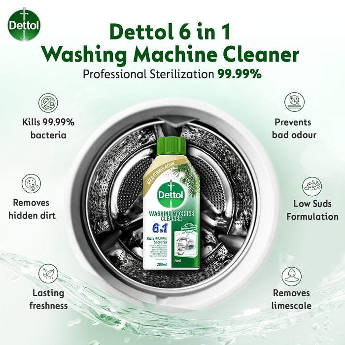 Dettol - 5 in 1 Washing Machine Cleaner, Original Pine Scent 250ml