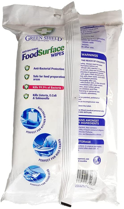 Green Shield - Anti-Bacterial Food Surface Wipes, Large, 70 sheets