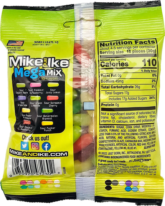 Mike & Ike Mega Mix Sour Assorted Fruit Candy 141g / 5oz EXP: 12/24