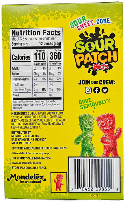 Sour Patch Kids 兒童酸味水果軟糖 雜果味 99g / 3.5oz 到期日 29/04/2024