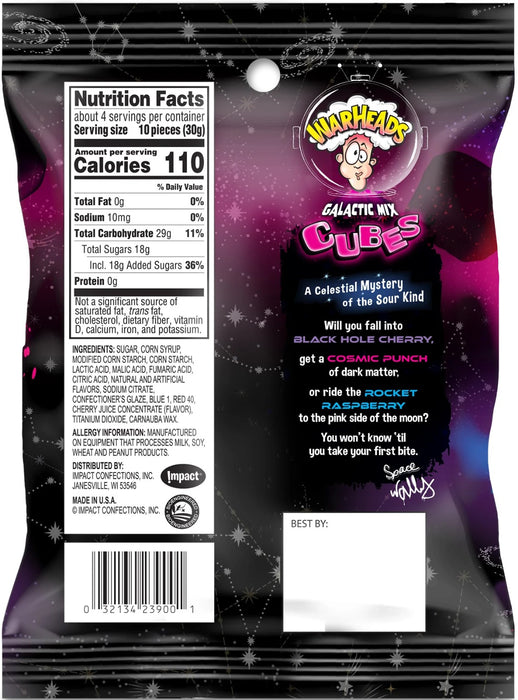 Warheads Galactic Cubes Chewy Candy 127g / 4.5oz EXP: 11/24