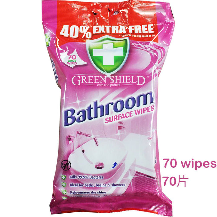 Green Shield - Anti-Bacterial Bathroom Surface Wipes, Large, 70 wipes - HOME EXPRESS