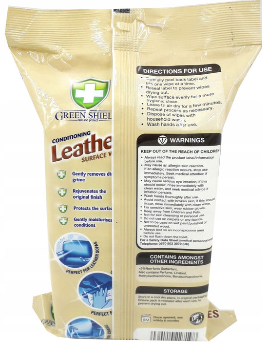 Green Shield - Anti-Bacterial Leather Surface Wipes, Large 70 Wipes - HOME EXPRESS