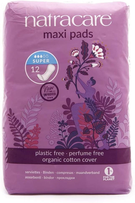 Natracare - Organic Cotton Maxi Sanitary Pads, Super, 12 pads - HOME EXPRESS