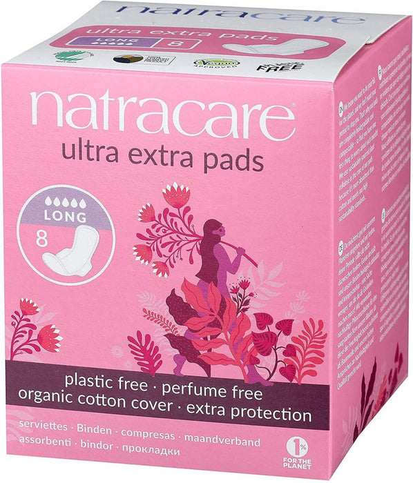 Natracare - Organic Cotton Ultra Extra Sanitary Pads With Wings, Long 8 - HOME EXPRESS