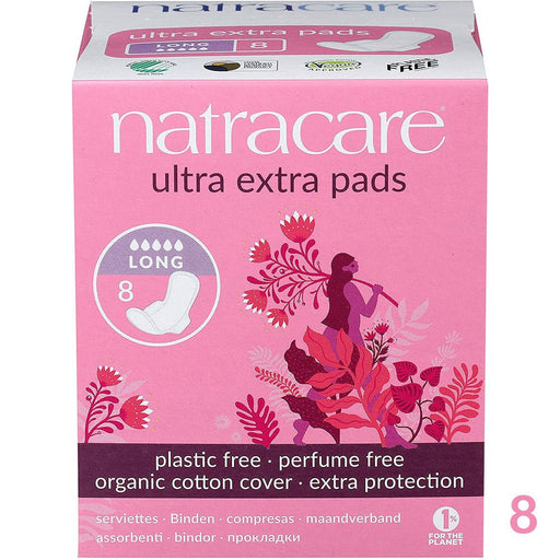 Natracare - Organic Cotton Ultra Extra Sanitary Pads With Wings, Long 8 - HOME EXPRESS