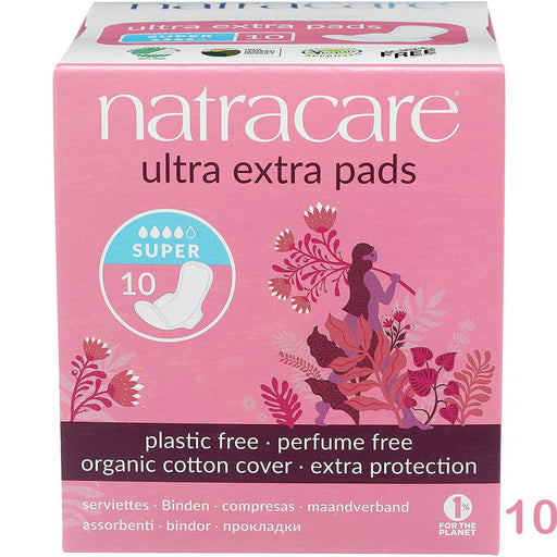 Natracare - Organic Cotton Ultra Extra Sanitary Pads With Wings, Super 10 - HOME EXPRESS