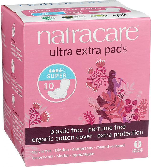 Natracare - Organic Cotton Ultra Extra Sanitary Pads With Wings, Super 10 - HOME EXPRESS