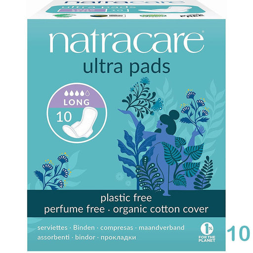 Natracare - Organic Cotton Ultra Sanitary Pads With Wings, Long, 10 Pads - HOME EXPRESS