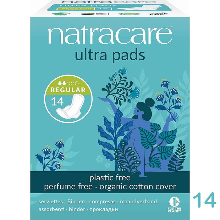 Natracare - Organic Cotton Ultra Sanitary Pads With Wings, Regular, 14 Pads - HOME EXPRESS