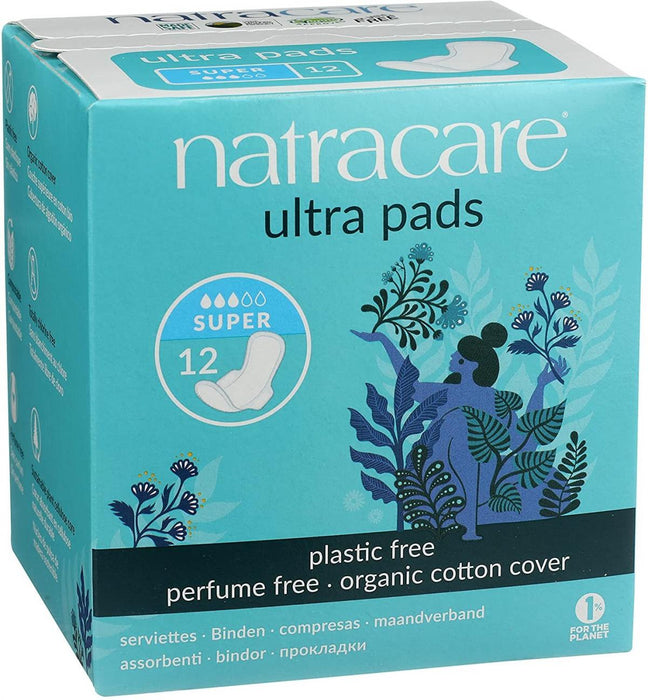 Natracare - Organic Cotton Ultra Sanitary Pads With Wings, Super, 12 pads - HOME EXPRESS