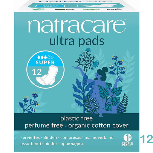 Natracare - Organic Cotton Ultra Sanitary Pads With Wings, Super, 12 pads - HOME EXPRESS